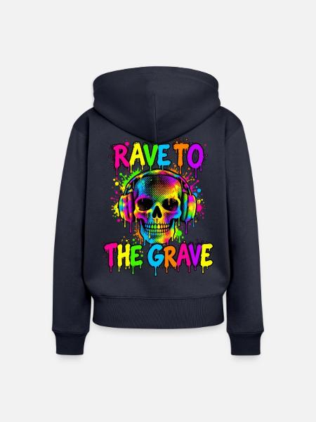 Rave Skull Neon-Kopfhörer - Frauen Premium Bio Zip Hoodie - Navy
