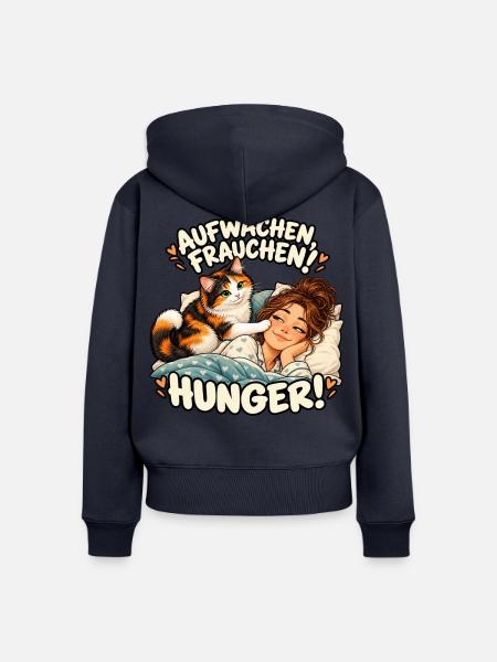 Aufwachen Frauchen Hunger Katze - Frauen Premium Bio Zip Hoodie - Navy