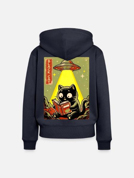Leseabend unter UFO Lichtkatze - Frauen Premium Bio Zip Hoodie - Navy
