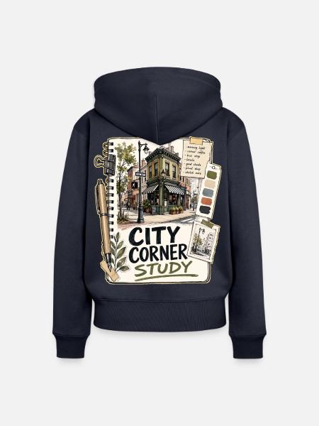 CITY CORNER STUDY - Frauen Premium Bio Zip Hoodie - Navy