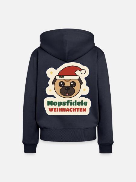 Mopsfidele Weihnachten – Mops mit Weihnachtsmütze - Frauen Premium Bio Zip Hoodie - Navy