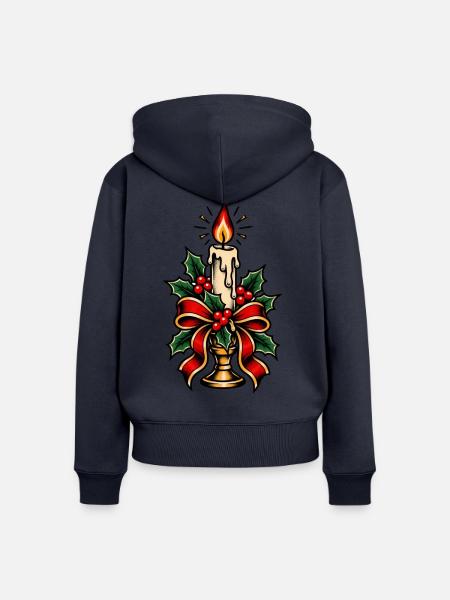 Kerzenbeleuchteter Stechpalmen-Weihnachtsbogen - Frauen Premium Bio Zip Hoodie - Navy