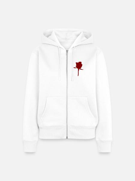 Rote Rosen-Silhouette auf Stiel - Frauen Premium Bio Zip Hoodie - Weiß