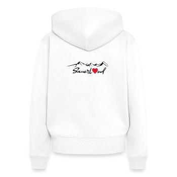 Sauerland Sticker - Frauen Premium Bio Zip Hoodie - Weiß - Hinten - AI Model Female 172 light (172cm)