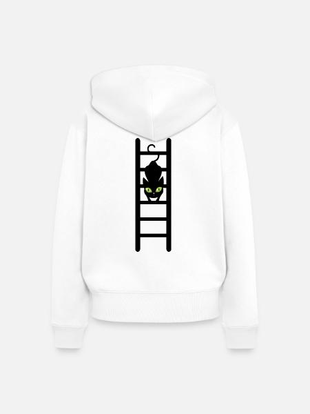 Katze auf seiner Leiter - Frauen Premium Bio Zip Hoodie - Weiß