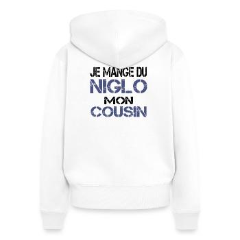 Je mange du Niglo - Sweat à capuche zippé Premium bio Femme - blanc - Dos - AI Model Female 172 light (172cm)