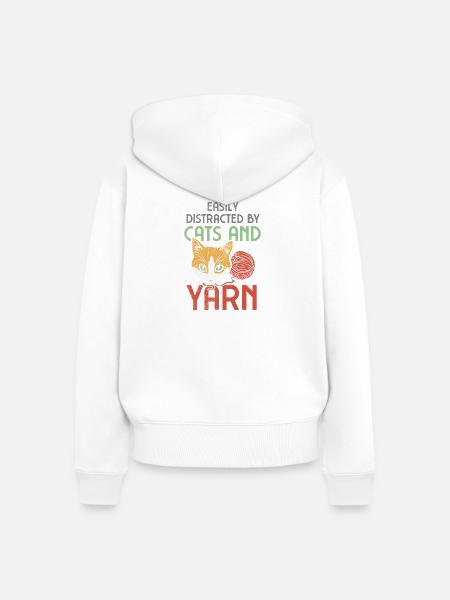 Katze Garn Häkeln - Frauen Premium Bio Zip Hoodie - Weiß