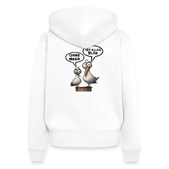 Meer Sprüche, Sprüche | T-Shirts | Möwe blöd - Frauen Premium Bio Zip Hoodie - Weiß - Hinten - AI Model Female 172 light (172cm)
