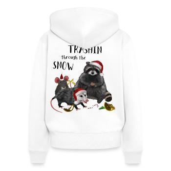 Trashin through the Snow - Waschbär & Opossum - Frauen Premium Bio Zip Hoodie - Weiß - Hinten - AI Model Female 172 light (172cm)