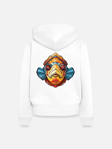 Flunderfisch Bunte Aquarell-Tierkarikatur - Frauen Premium Bio Zip Hoodie - Weiß