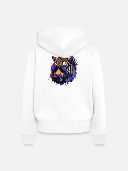 Cooler Retro-Tigerkopf - Frauen Premium Bio Zip Hoodie - Weiß