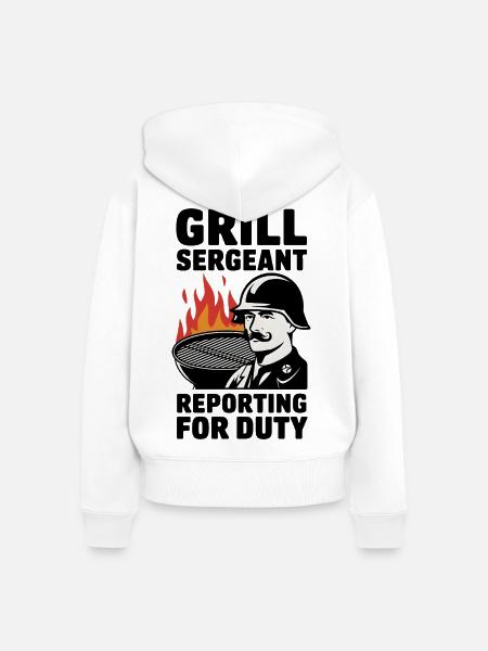 Grill Sergeant meldet sich zum Dienst - Frauen Premium Bio Zip Hoodie - Weiß