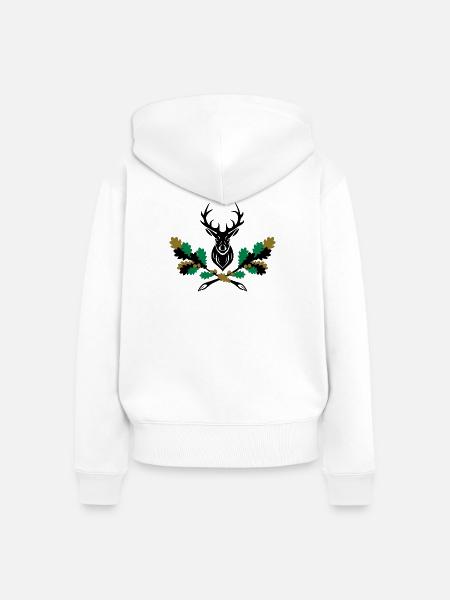 Hirsch Geweih Eiche Logo 3farbig - Frauen Premium Bio Zip Hoodie - Weiß