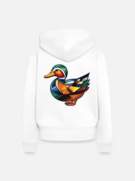 Mandarinenten-bunte Aquarell-Tierkarikatur - Frauen Premium Bio Zip Hoodie - Weiß