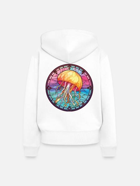 Quallenbunte Aquarell-Tierillustration - Frauen Premium Bio Zip Hoodie - Weiß