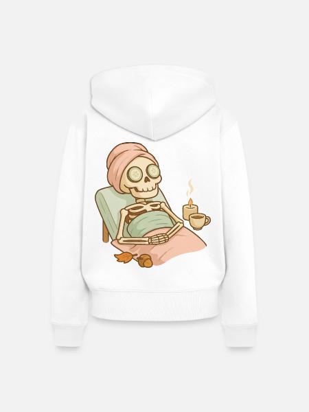 Halloween Skelett Selfcare - Frauen Premium Bio Zip Hoodie - Weiß