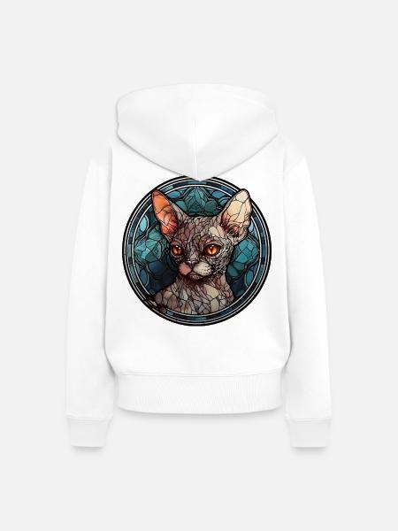 Devon Rex Katzenrasse Aquarellglas - Frauen Premium Bio Zip Hoodie - Weiß