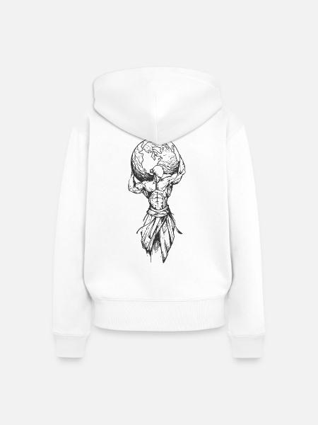 Muskelmann mit Globus - Frauen Premium Bio Zip Hoodie - Weiß