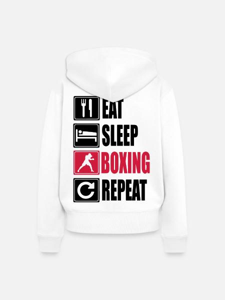 Eat-Sleep-Boxing-Repeat - Frauen Premium Bio Zip Hoodie - Weiß