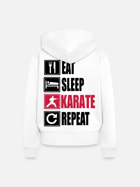 Eat Sleep Karate Repeat - Frauen Premium Bio Zip Hoodie - Weiß