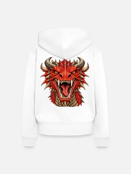 Brüllender Roter Drachenkopf - Frauen Premium Bio Zip Hoodie - Weiß