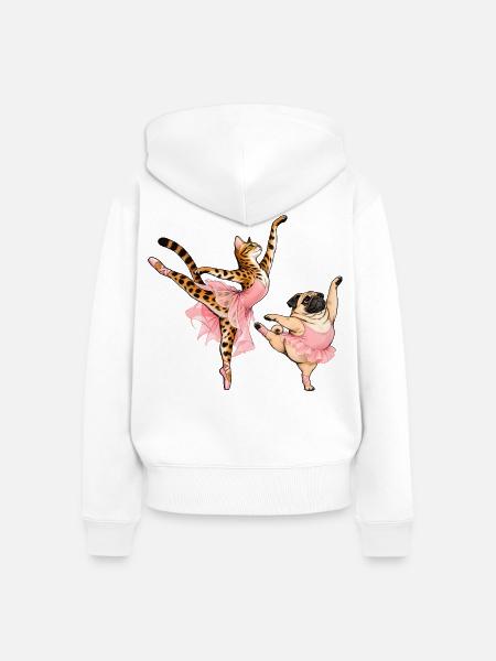 Bengal-Katze und Mops beim Ballett - Frauen Premium Bio Zip Hoodie - Weiß