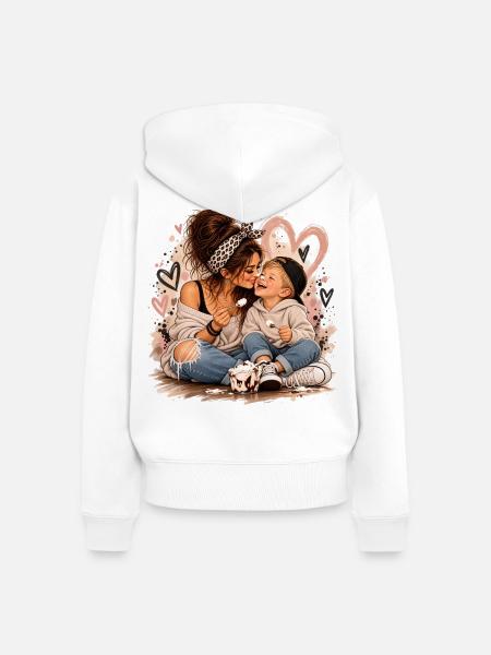 Herzliche Mutter Kind Bonding Illustration - Frauen Premium Bio Zip Hoodie - Weiß
