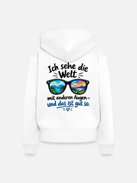 Weltblick in Sonnenbrille - Frauen Premium Bio Zip Hoodie - Weiß
