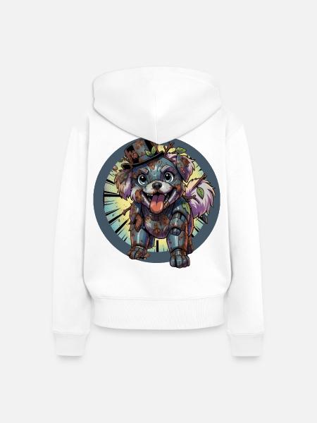 Mecha Hund Rostig und Verschmutzt - Frauen Premium Bio Zip Hoodie - Weiß