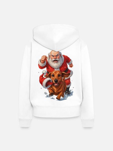 Dackel klaut Weihnachtsmannmütze - Frauen Premium Bio Zip Hoodie - Weiß