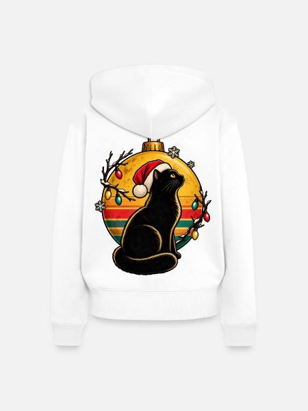 Schwarzer Kater im Weihnachtszauber - Frauen Premium Bio Zip Hoodie - Weiß