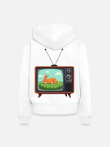 Retro Fernseher mit schlafendem Hasen - Frauen Premium Bio Zip Hoodie - Weiß