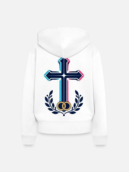 Neon Kreuz mit Lorbeerring - Frauen Premium Bio Zip Hoodie - Weiß