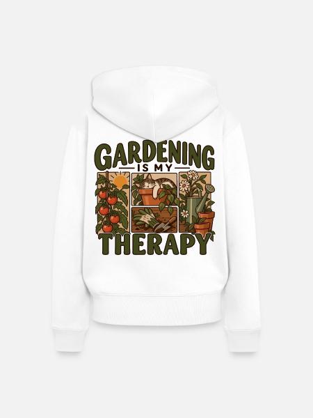 Gardening Is My Therapy - Frauen Premium Bio Zip Hoodie - Weiß