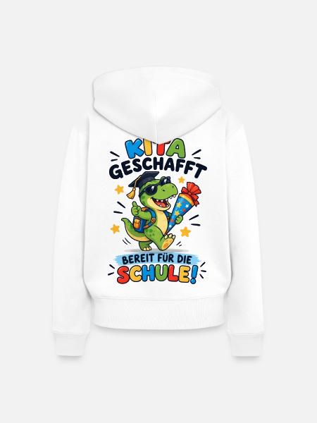 Kita geschafft Einschulung Dino - Frauen Premium Bio Zip Hoodie - Weiß