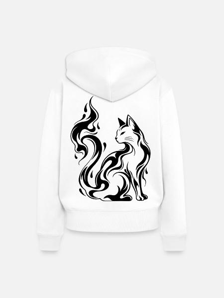 Mystic Flame Cat - Frauen Premium Bio Zip Hoodie - Weiß