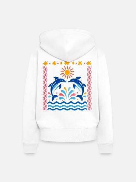 Bunte Delfine bei Sonnenaufgang - Frauen Premium Bio Zip Hoodie - Weiß