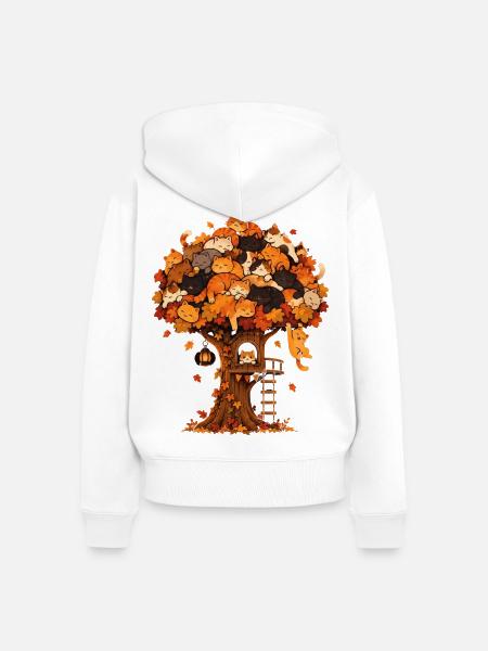 Katzenbaum Herbsttraum - Frauen Premium Bio Zip Hoodie - Weiß