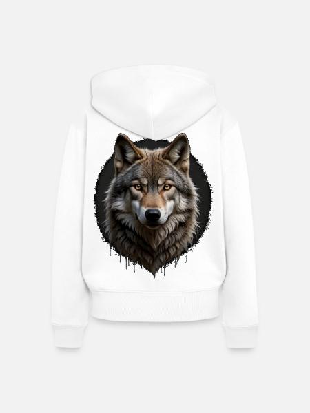 Wolfsblick Digitalporträt - Frauen Premium Bio Zip Hoodie - Weiß