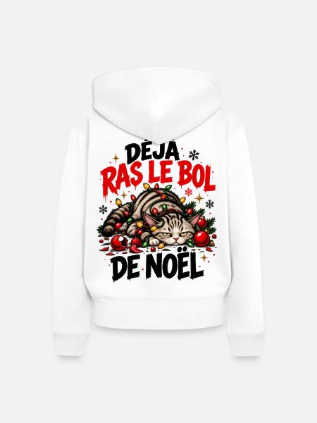 Blasé-Katzen-Weihnachten mit Girlanden - Frauen Premium Bio Zip Hoodie - Weiß