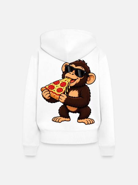 Schimpanse mit Pizza Cool Cartoon - Frauen Premium Bio Zip Hoodie - Weiß