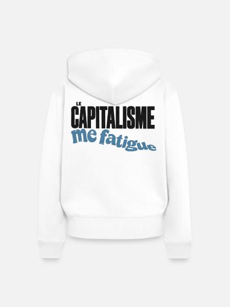 Kapitalismus macht mich müde - Frauen Premium Bio Zip Hoodie - Weiß