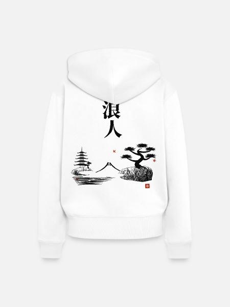 Ronin Zen Landschaft - Frauen Premium Bio Zip Hoodie - Weiß