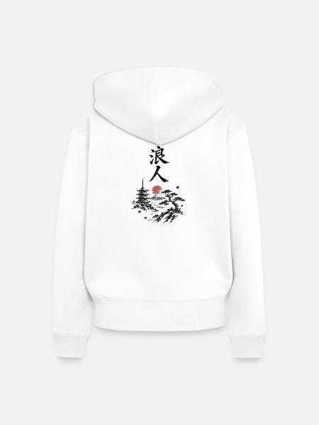 Zen Landschaft Rote Sonne - Frauen Premium Bio Zip Hoodie - Weiß