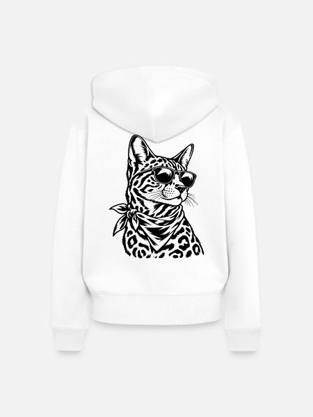 Bengalkatze – Cooler Biker mit Sonnenbrille - Frauen Premium Bio Zip Hoodie - Weiß
