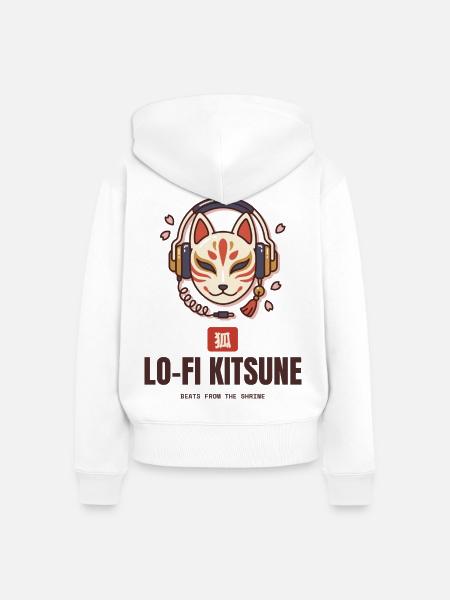 Lo-Fi Kitsune Fuchsmaske Kopfhörer Beats - Frauen Premium Bio Zip Hoodie - Weiß