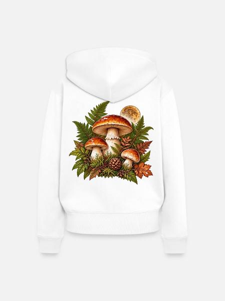 Herbstwald Pilze Illustration - Frauen Premium Bio Zip Hoodie - Weiß