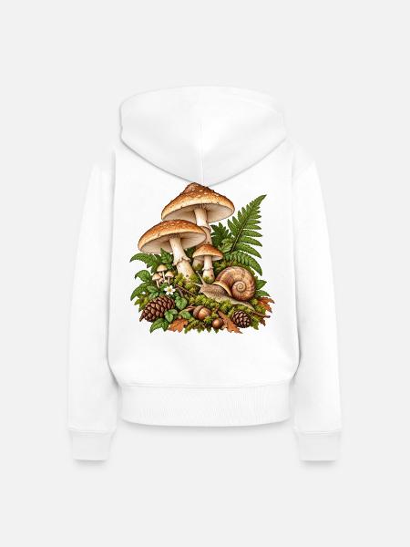 Waldpilz-Szene mit Schnecke - Frauen Premium Bio Zip Hoodie - Weiß