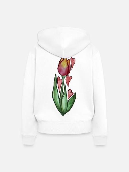 Aquarell-Tulpenherzen blühen - Frauen Premium Bio Zip Hoodie - Weiß