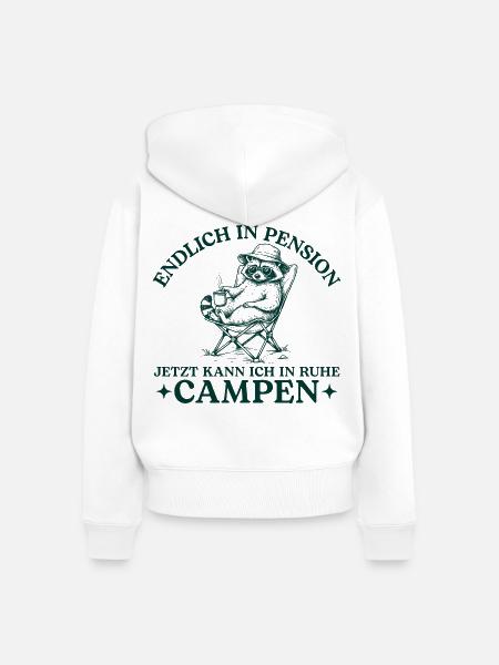 Pension Waschbär in Ruhe Campen - Frauen Premium Bio Zip Hoodie - Weiß